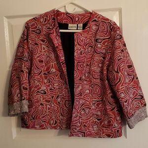Chico's Pink Red Silver Silk Cropped Jacket